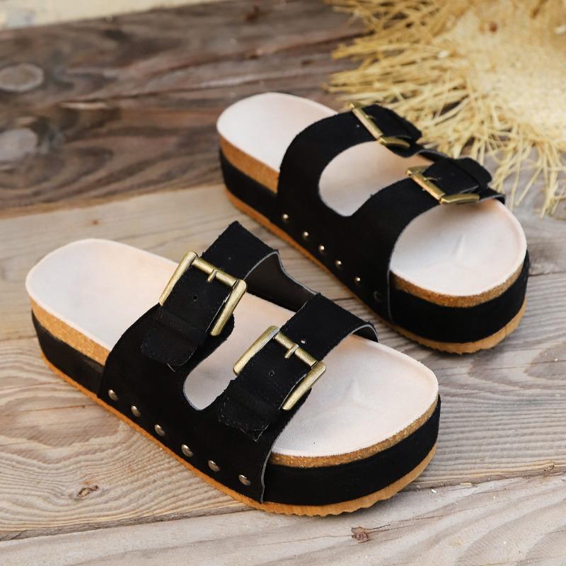 Fashion Summer New Round Head Rivets Metal Buckle Waterproof Platform Anti-slip Wear-resistant Sandals Thick Soled Slippers