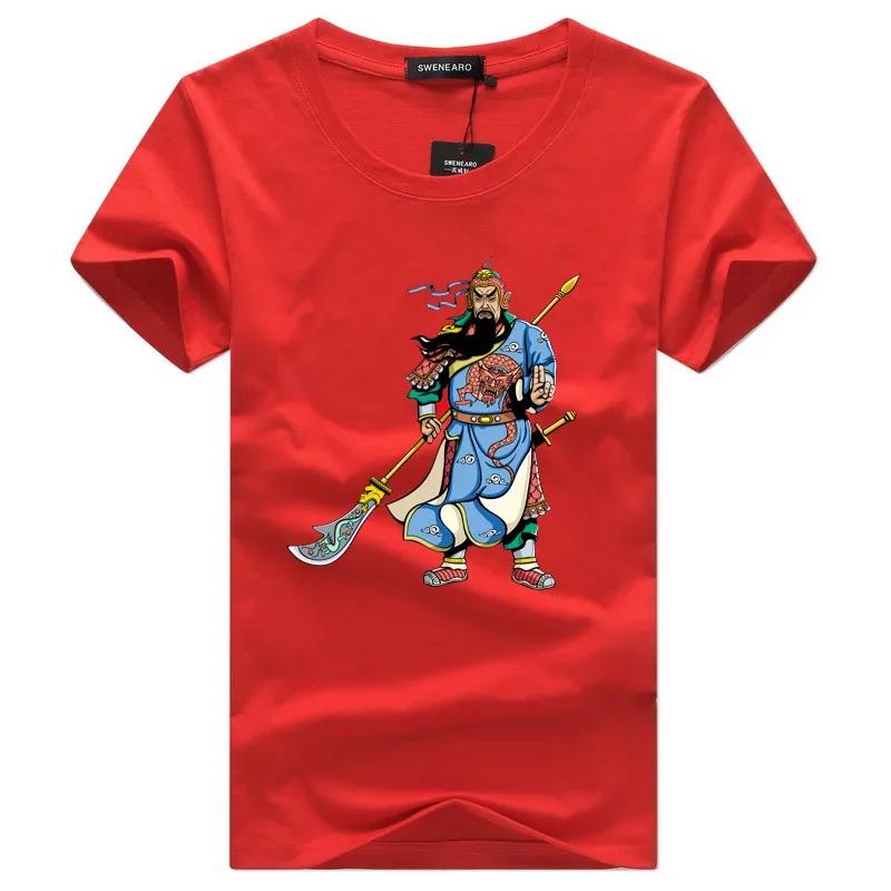 Chinese Style Three Kingdoms Heroic Image Guan Yu Printed T-Shirt 100% Cotton O-Neck Short Sleeve Casual Mens T-shirt Size S-3XL