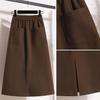 Jupe Mi-longue Unie pour Femme avec Poches et Fente Arrière - Élégante Printemps/Automne, Taille Élastique, Longueur Moyenne, Style Mature