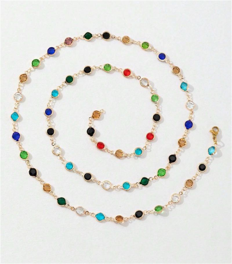 Bohemian Colorful Glass Long Y-Shaped Necklace Metal Collarbone Chain Gold Color Summer Holiday Party Body Jewelry Gifts