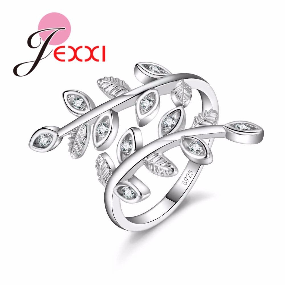 925 Sterling Silver Ring Sparkling Leaves Silver Color Ring with Cubic Zirconia for Women Fashion Jewelry