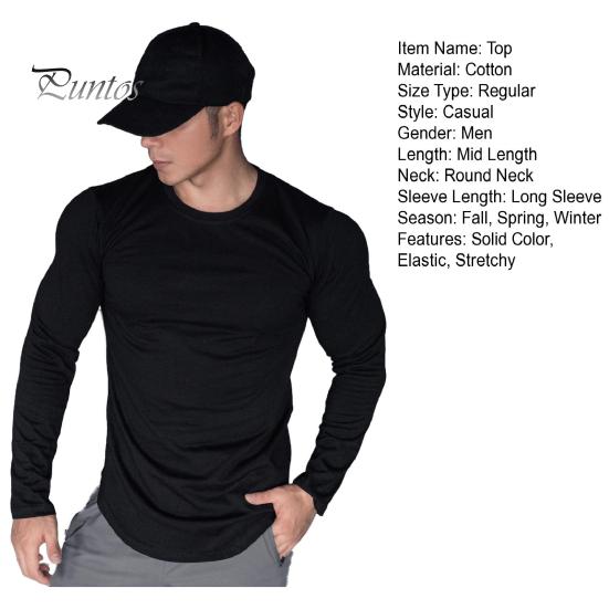 İlkbahar Sonbahar Erkek Üst Yuvarlak Yaka Slim Fit Esnek Orta Uzunlukta Tişört Uzun Kollu Kazak Sweatshirt Ev Spor Spor Salonu Sokak Giyimi