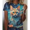 Modisches Damen Rundhals Kurzarm 3D Tier Farbdruck Tier Kurzarm Rundhals T-Shirt