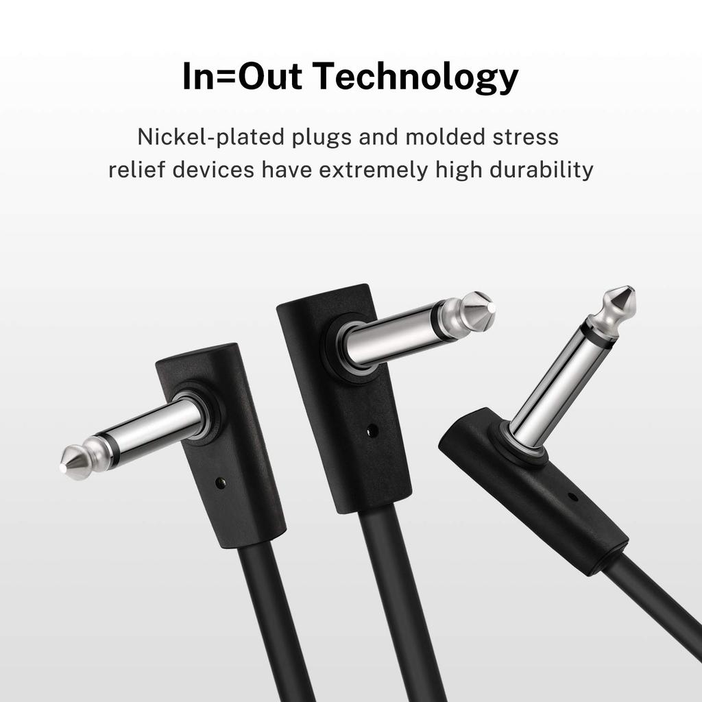 Donner 15cm Flat Patch Cables for Guitar Black Effects, (3 Cables)