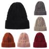Soft Solid Color Casual Ski Hats Wool Knitted Beanies Thick Fleece Hedging Cap Slouchy Bonnet