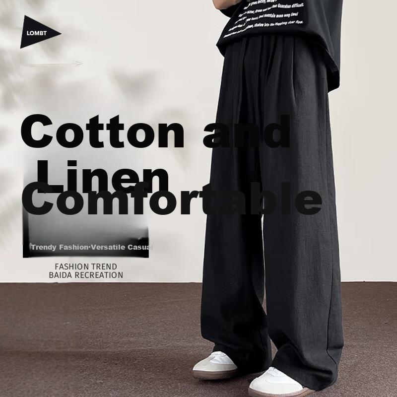 LOMBT Breathable Casual Pants for Men, Spring And Summer Loose-Fit Versatile Wide-Leg Trousers, LD83 Black M