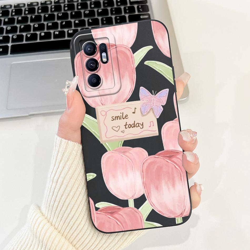 For OPPO Reno6 CPH2235 Elegant Sunflower Tulip Printed Phone Case For Oppo Reno 6 4G Soft Silicone Shockproof Cases