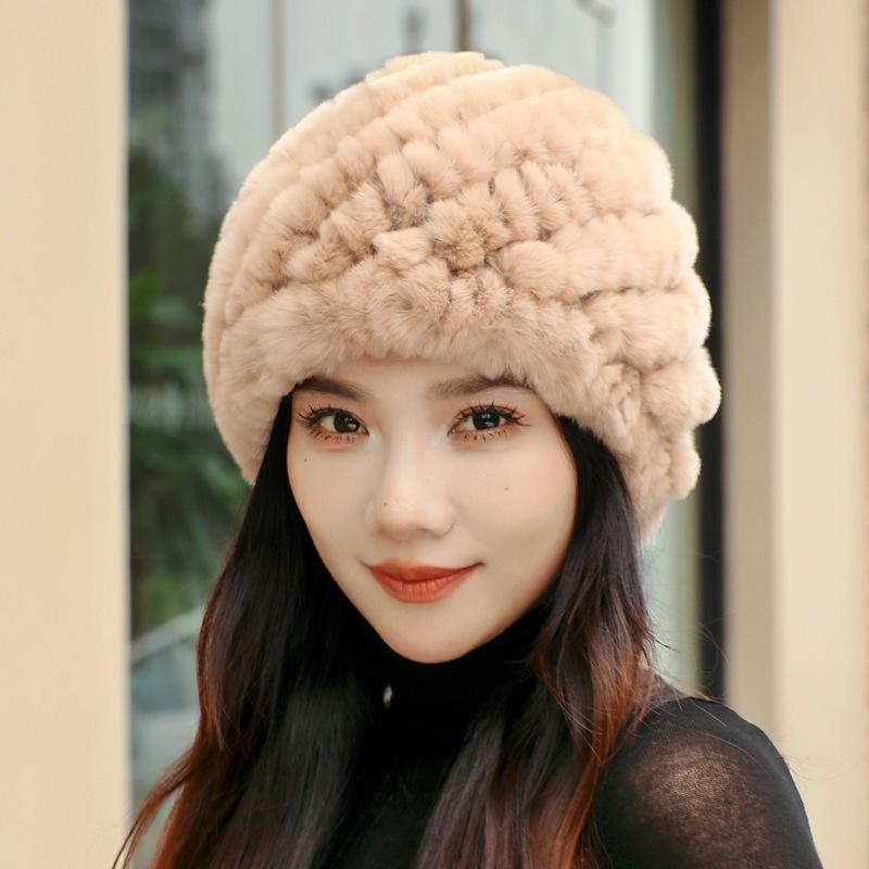 Hat Girl Winter Hat Winter Thickened Warm Fashion Ear Rex Rabbit Fur Hat