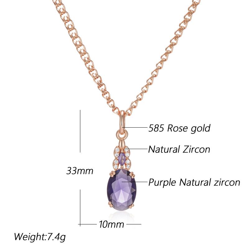 Sprankelende Paarse Ovale Natuurlijke Zirkoon Hanger Ketting Voor Vrouwen Roségoud Kleur Hanger Vintage Feest Dagelijkse Sieraden