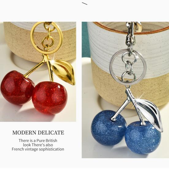 Sparkling Cherry Keychain Pendant Metal Cherry Bag Key Ring Charm Car Bag Handbag Purse Key