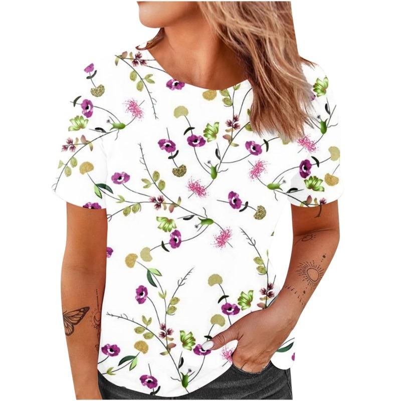 Nya Blomster 3D-tryck T-shirts Dam Sommar Casual O-ringning Kortärmad T-shirt Harajuku Y2k T-shirts Toppar Damkläder