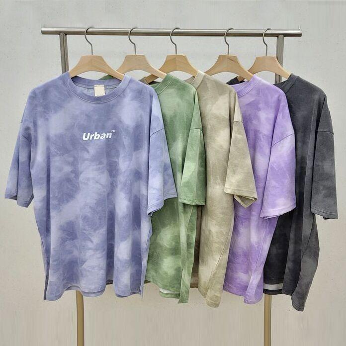Women T-Shirt Shorts Suit Set Casual Tie Dye Loose Tshirt and Wide Leg Middle Shorts with Pockets Female Soft Summer Shorts Sets