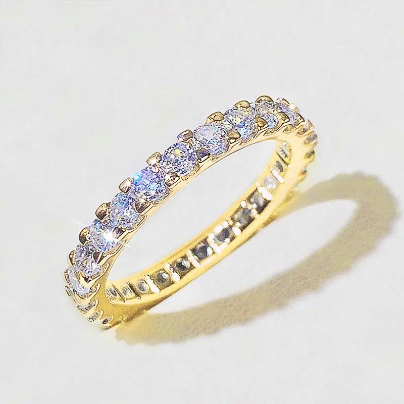 Huitan Versatile Thin Women Ring Full Sparkling Cubic Zirconia Trendy Charming Wedding Party Lady Accessories Jewelry for Daily