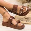 Modne damskie kapcie Modne kapcie z podwójną klamrą Letnie klapki z odkrytymi palcami Plażowe klapki Outdoor Casual Sandały na platformie Klapki damskie