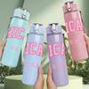 1PC Chicago USA Pink Bold Letter 750ml Color Plastic Sports Water Bottle Leakproof Flip Straw Lid Suitable for Sports Office Home Use