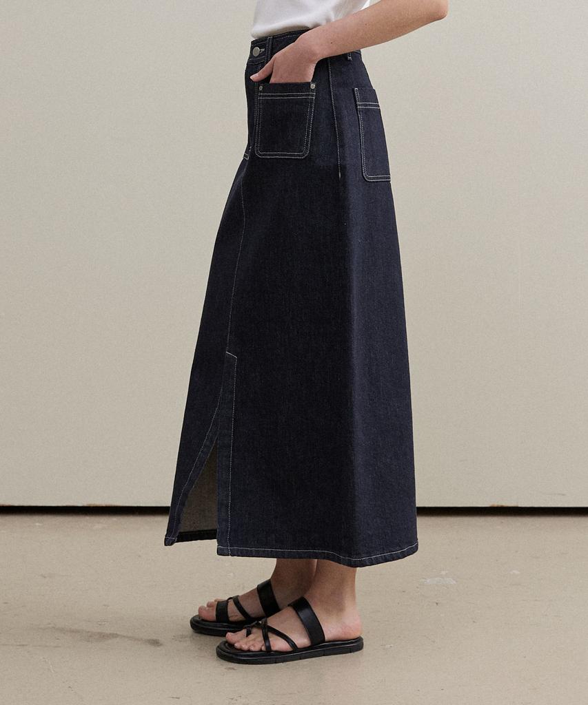 Artid Selby Pocket Slit Denim Skirt_Blue