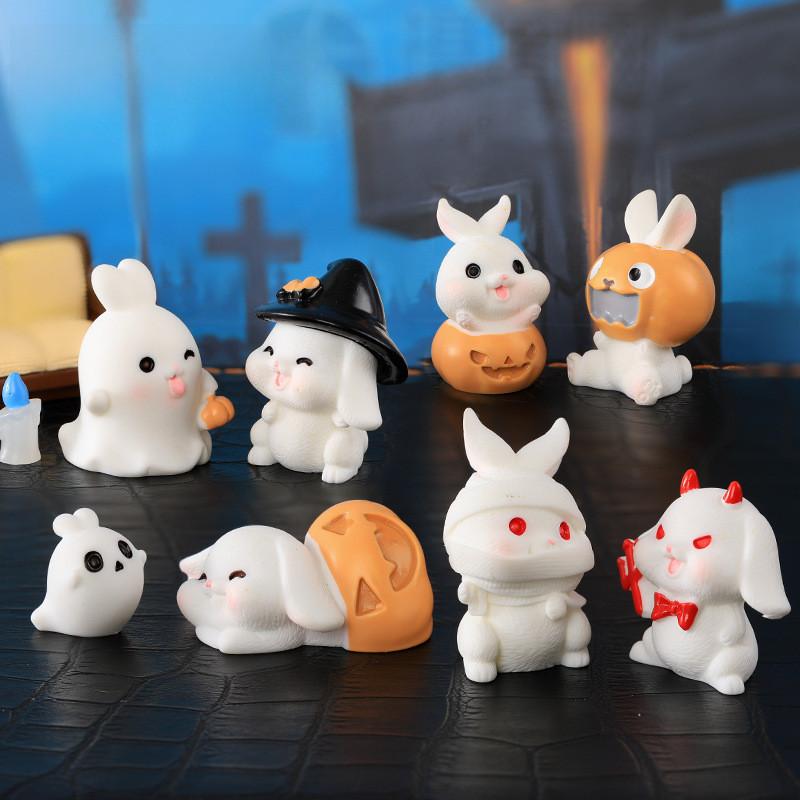 Halloween Resin Rabbit Figurines Adorable Cartoon Miniatures For Succulents And Terrariums