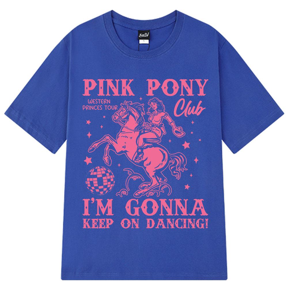 Tricou cu imprimeu fashion Pink Pony Club Mânecă scurtă de vară 100% Bumbac Tricouri casual Bărbat Femeie Estetic Trendy Largi Tricouri