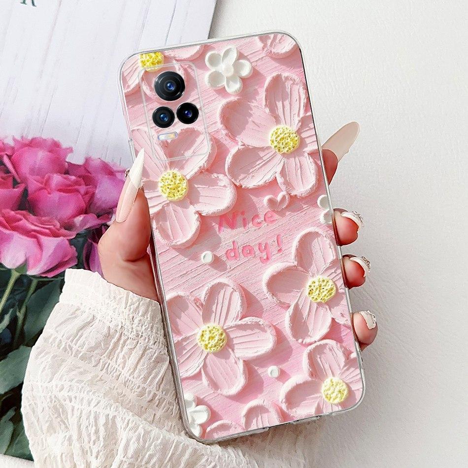For Vivo V21e V2061 / V21 4G 5G V2050 V2066 Phone Case VivoV21e V 21 4G Elegant Floral Cat Printing Soft Silicone TPU Cases