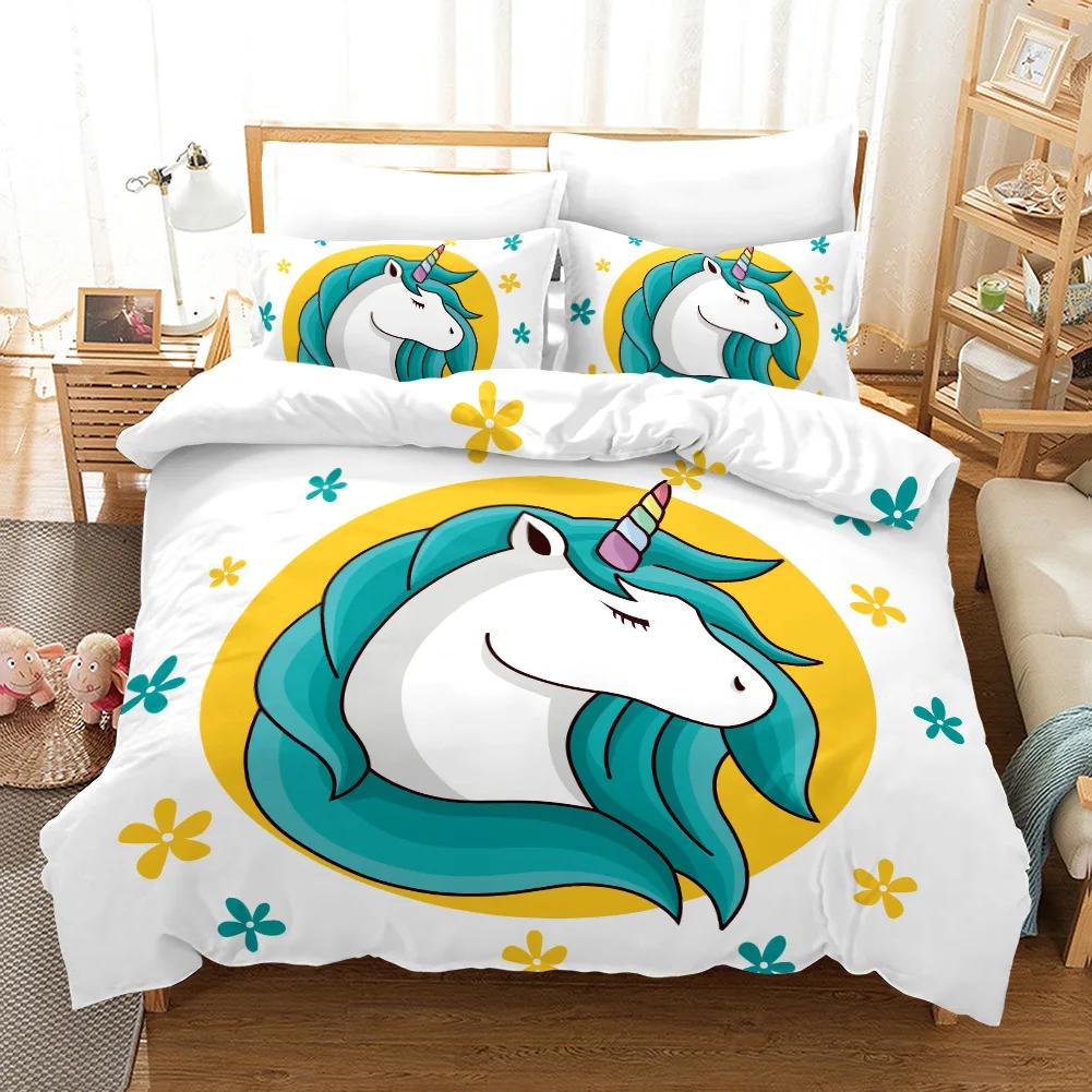 Children's Birthday Gift Twin Bedding Set Home Textile Cartoon Cute Pink Unicorn Bedding Set Duvet Cover Bed Sets For Girl