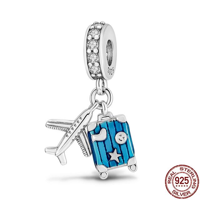 925 Sterling Silver Luggage Shopping Bag Suitcase Love Travel Sweet Beads Fit Charms Bracelet Jewelry Women