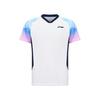 Li Ning Badminton Series High-Value Dynamic Striped Soft Breathable V-Neck Short Sleeve T-Shirt Unisex Tops White AAYV199-1