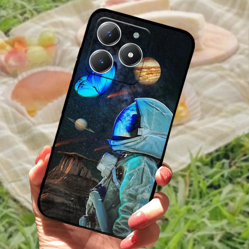 För Realme C61 4G Fodral Mode Tecknad Svart Silikon Mjuk TPU Baksida För Oppo Realme C63 Skyddande Fundas Coque Fodral