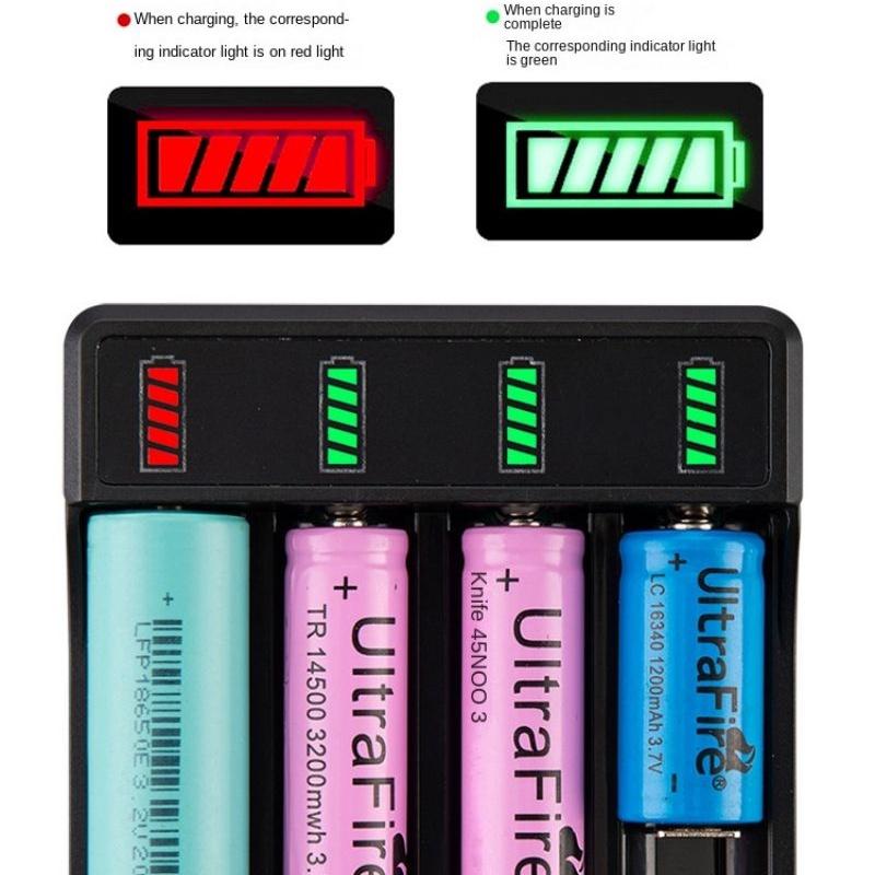 2/4 Slots Battery Charger with LED Indicator Cable 4.2V Lithium Battery Charger Fast Charge Adapter for 18650 18500 16340 14500 26650
