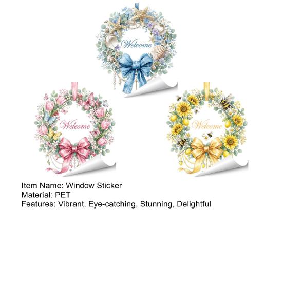 Guirlande de Fleurs de Printemps Autocollant Fenêtre Guirlande Florale Tournesol/Tulipe avec Nœud Autocollant Statique Décalcomanies en Verre Réutilisables pour Maison Salon