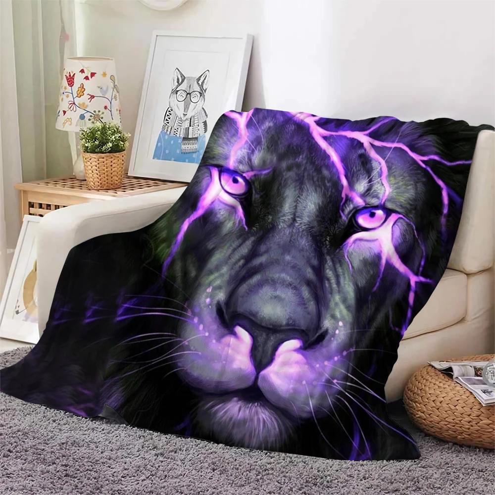 Colourful Lion Pattern Flannel Throw Blanket King Queen Size Super Soft Warm Blanket for Bed Sofa Couch Lightweight Kid Boy Gift