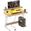 Gaming Desk with LED Lights 100x60 Cm Power Outlets Monitor Stand Shelves and Remote Control Natural