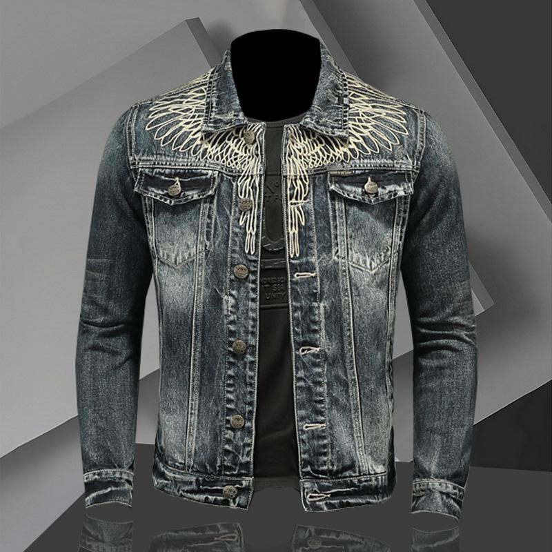 Men's Denim Jacket Vintage Distressed American Style Slim Fit Motorcycle Jacket Workwear Casual Coat Spring Autumn