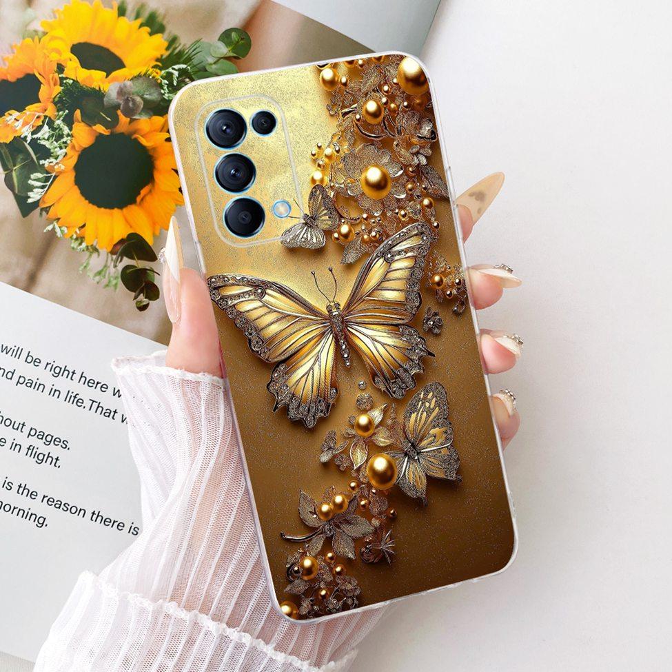 Transparent Cover For Oppo Reno5 5G Case CPH2145 Cute Cat Fashion Butterfly Funny Painted Casing PEGM00 PEGT00