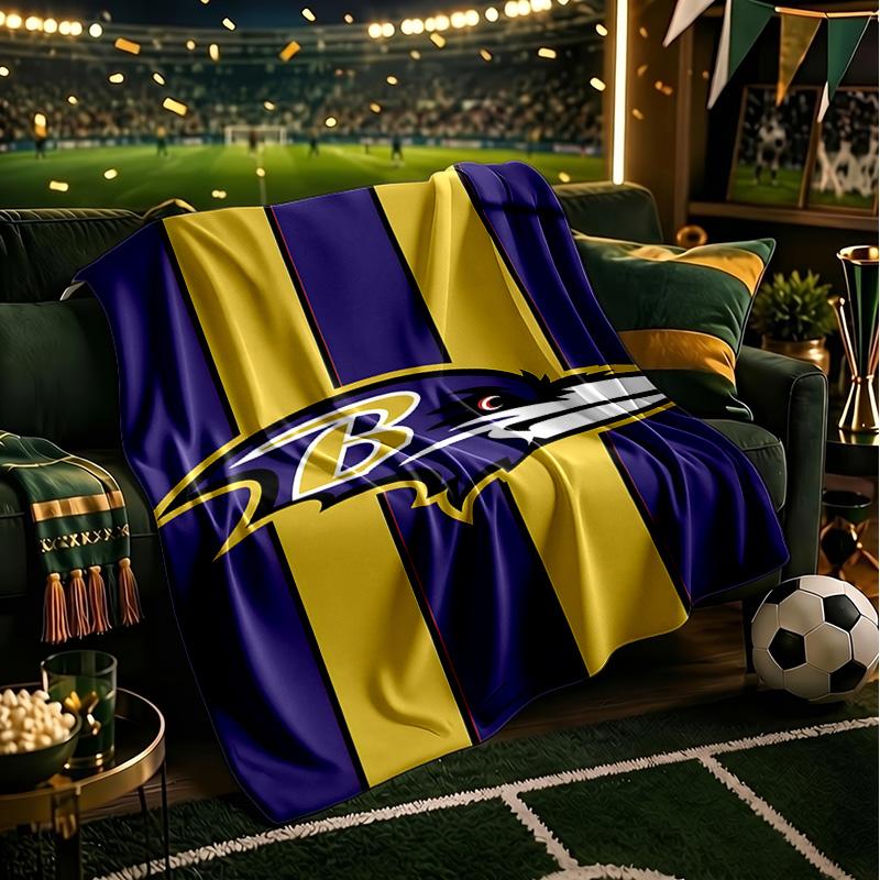 Football Ravens Logo Blanket Lightweight Flannel Bedding Blanket Perfect for Travel, Camping, Living Rooms, Offices, Sofas, Fan Christmas Gift