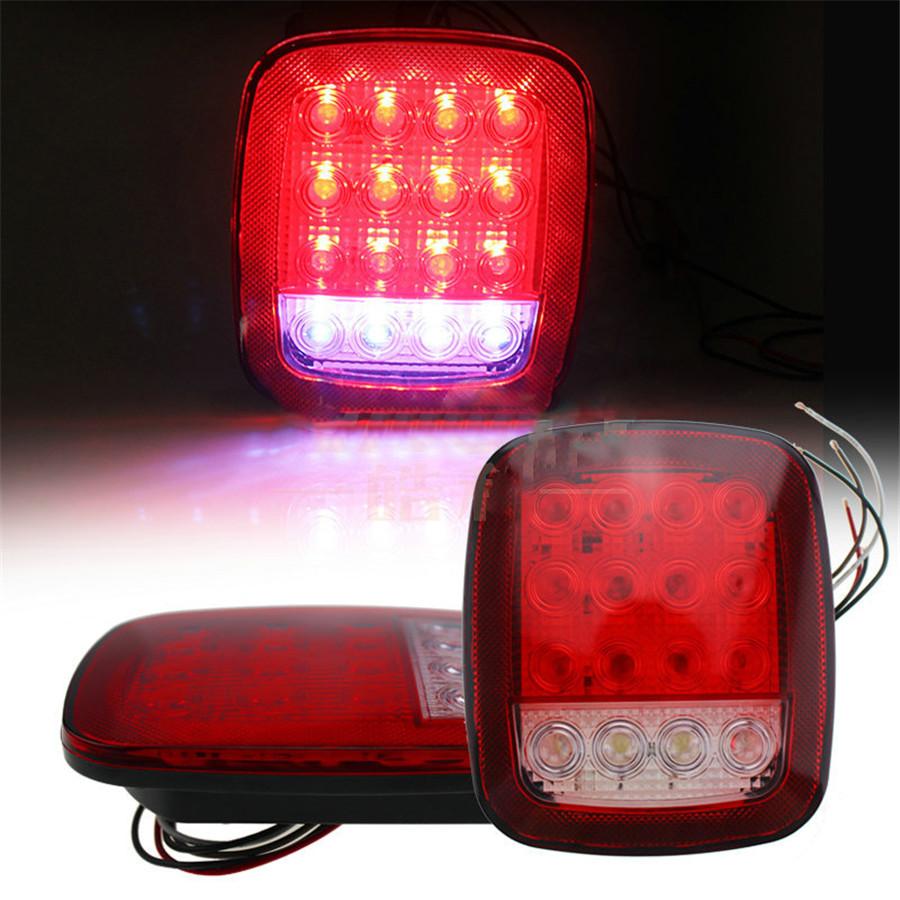 2X Square Stop Turn Tail Backup 16LED Marker Light for Jeep Wrangler JK TJ CJ YJ