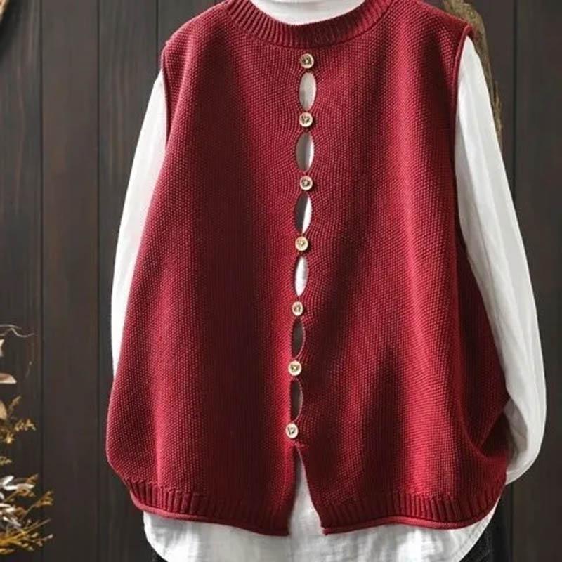 Knitted Vest Women Loose Large Size Casual Versatile Sleeveless Back Button Vest