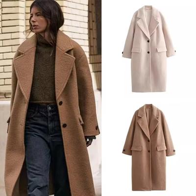 Woolen Coat  Autumn Winter New Fashion Notched Single Breasted Female Overcoat Long Sleeve Casual Lady Trench Coat