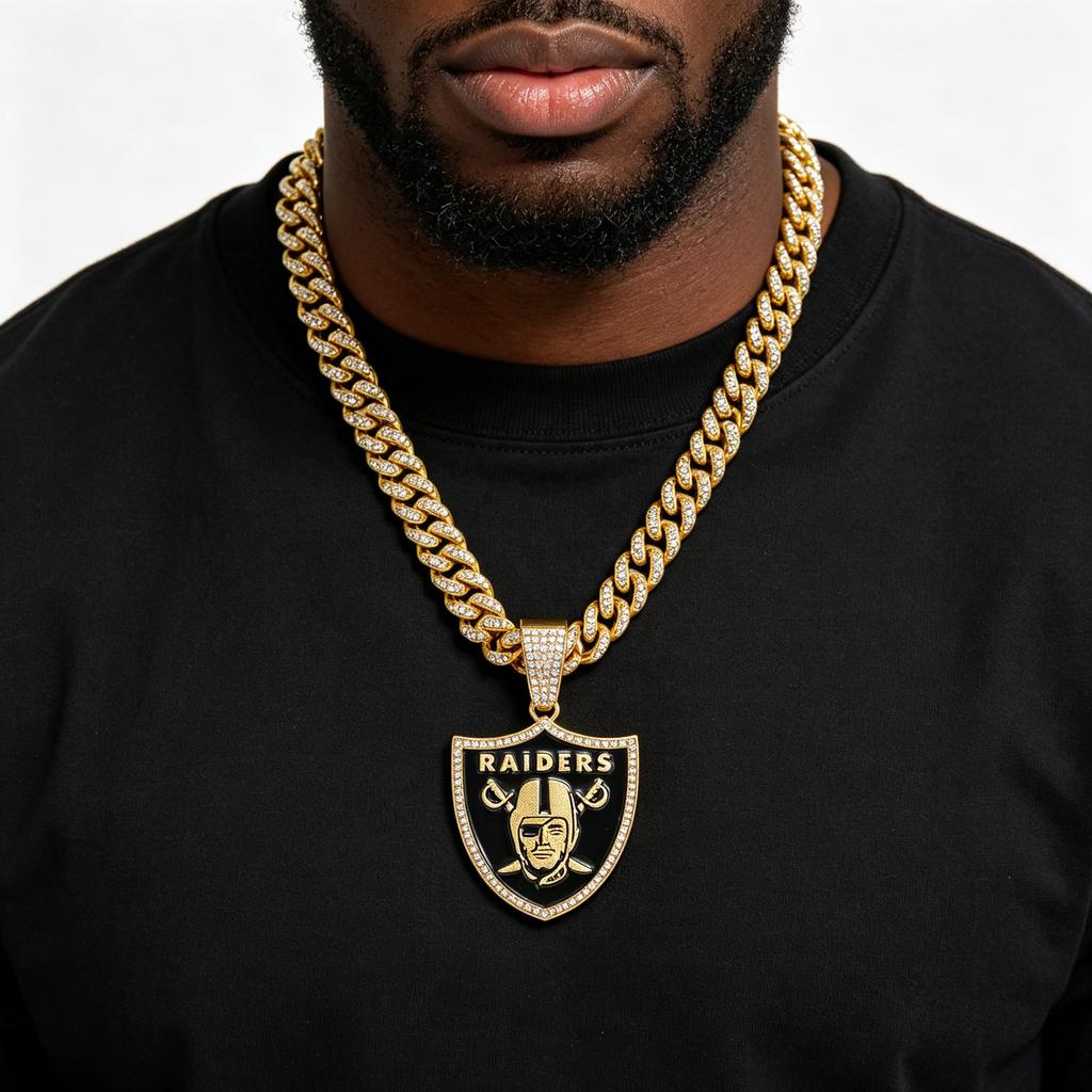 Κολιέ με Κρεμαστό Las Vegas Raiders Iced Out με Πλήρη Κρυστάλλινη Αλυσίδα Κοσμήματα Δώρο