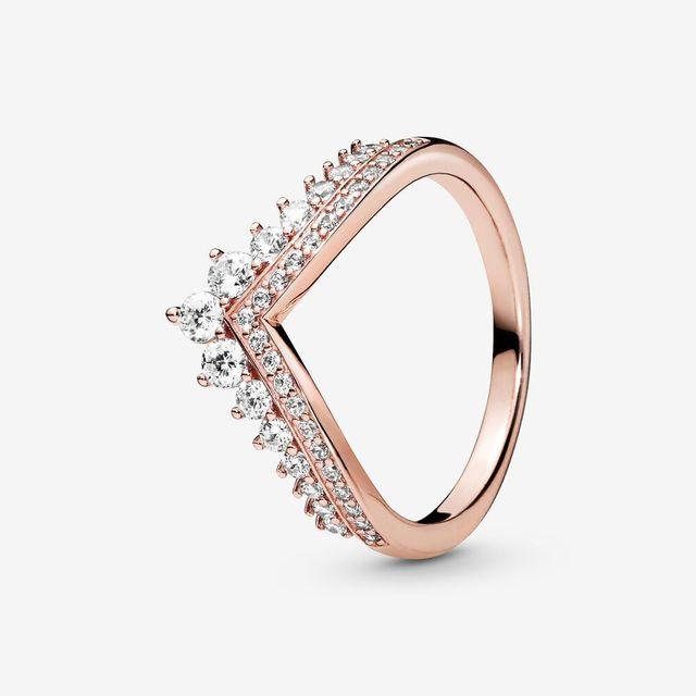 Lr intemporel souhait coeur étincelant or Rose mince diadème Wishbone anneaux clair trois pierre anneau pour les femmes cadeau de saint valentin