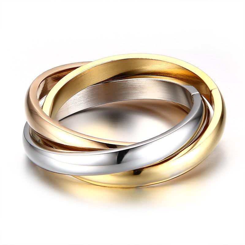 Klassiska 3 Ronder Ring Set Kvinnor Rostfritt Stål Bröllop Förlovning Kvinna Finger Smycken