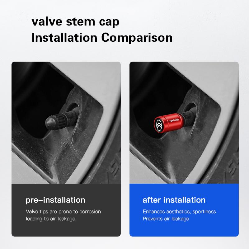 AEQ4 4pcs Car Wheel Tire Valve Caps Air Stem Covers For Citroen DS3 DS4 Cactus C1 2CV Jumpy C8 C-Elysee C15 C4L Spacetourer CelyseeC6