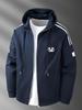 Men's High-End Casual Hooded Sweatshirt - Autumn/Winter Color Block Zipper Jacket with Embroidery