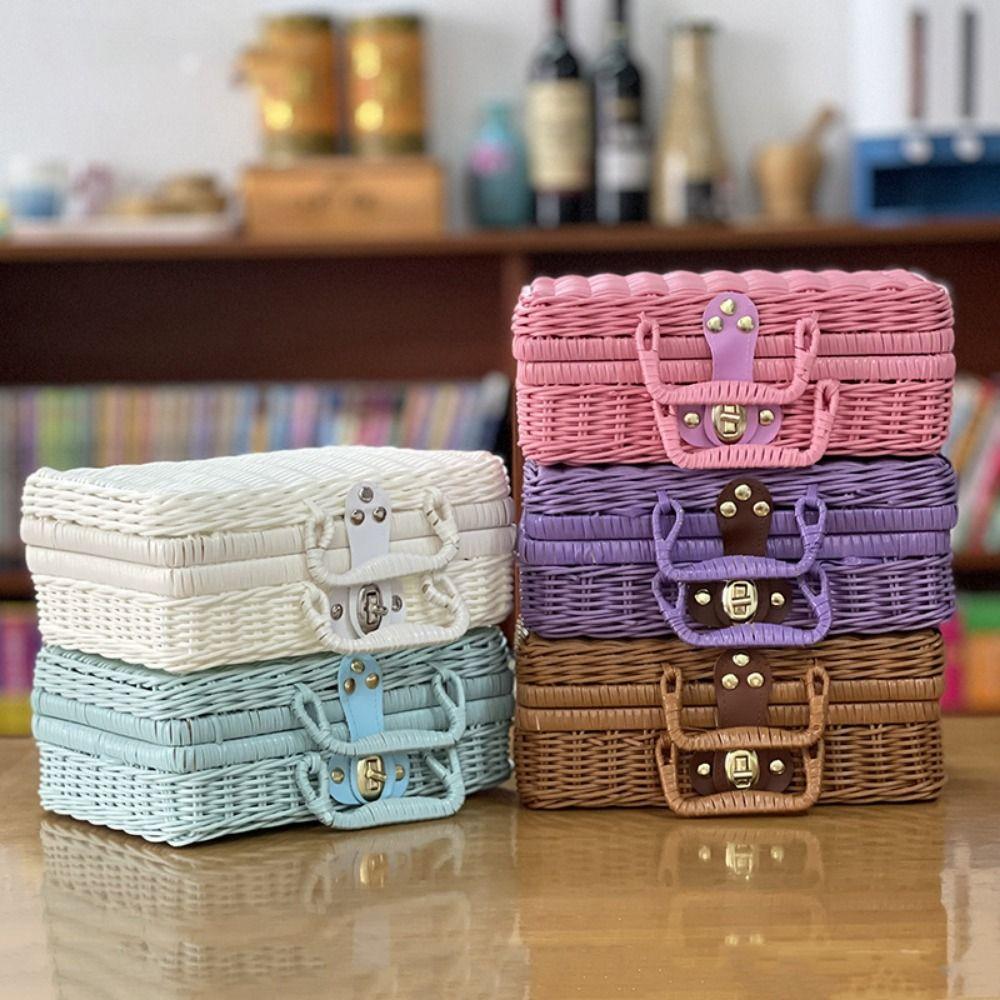 Simulation Weave Rattan Storage Box Household Wedding Suitcase ‘ Picnic Woven Baskets Wedding