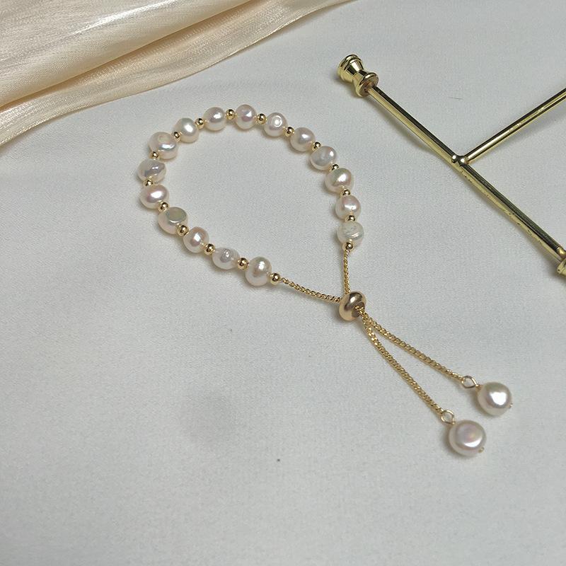 Alien-shaped Freshwater Pearl Bracelet - Pullable Adjustable Bracelet with Pearl Strands