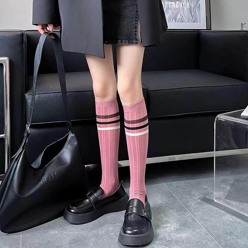 Women Sweet Stockings Knee High Colorful Stripe Long Socks Thin Summer For Lady Girls Student Socks School Party Comfortable