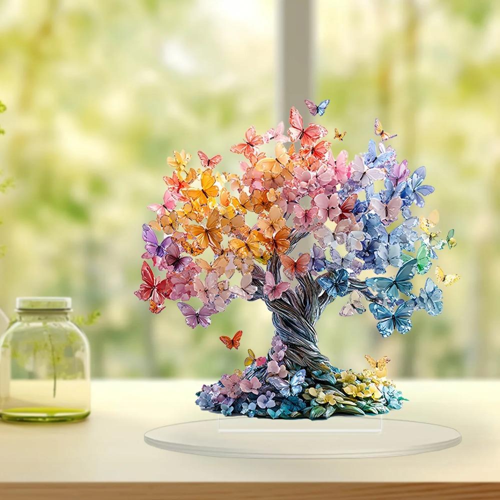 Crystal Butterfly Lucky Tree Decoration Household Living Room Decor Tree of Life 2D Acrylic Tabletop Decoration Holiday Gifts