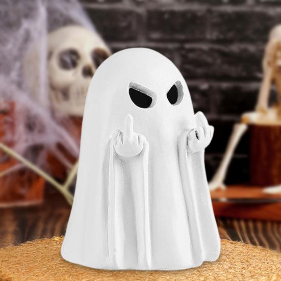Halloween Ghost Figurine Resin Spooky Finger Ghost Statue Small White Ghost Tabletop