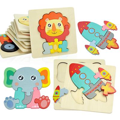 Montessori dřevěná hračka pro miminko 3D puzzle Kreslené zvířátko Vozidlo Poznávací puzzle Skládačka pro rané vzdělávání Vzdělávací dárek pro děti