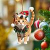 Yousheng Weihnachts-Katzen-Anhänger, 2D-Acryl, hängendes Ornament, Weihnachtsmannmütze, Katze, Auto-Rückspiegel-Charm, Baumdekoration, Geschenk für Katzenliebhaber