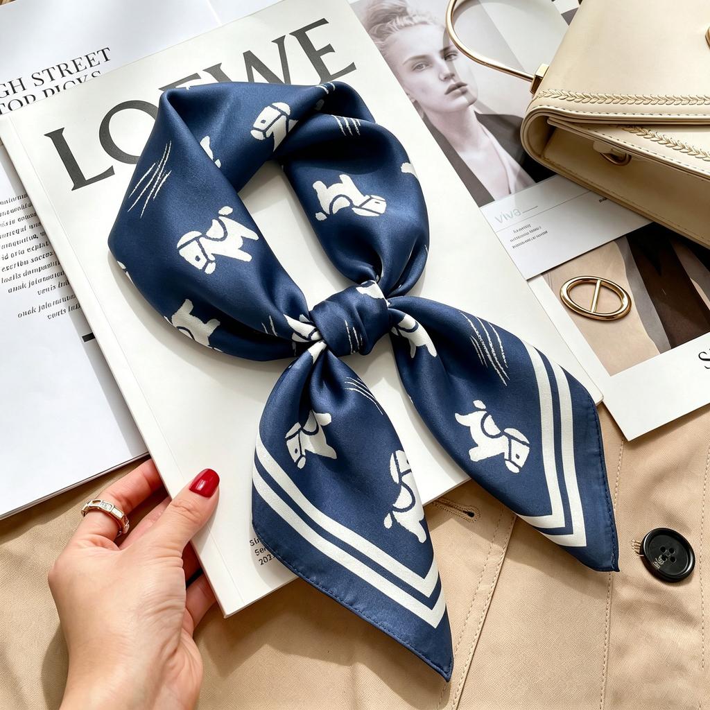 New Retro Plaid Imitation Silk Small Silk Scarf Women's High-end Professional Scarf Shirt Decorative Headband Tied Bag Silk Scarf